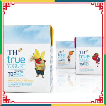Lốc 4 Hộp 110ml hộp sữa chua Uống TH True Yogurt TopKid Các Vị Dâu, Cam, Chuối