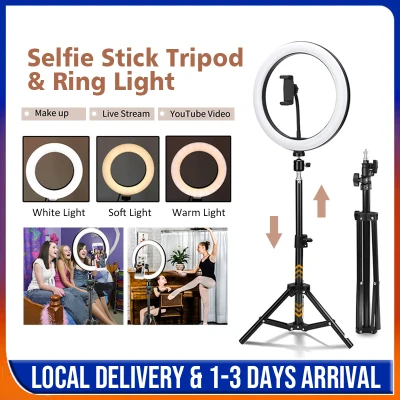 Dimmable LED Selfie Ring Light 26cm With 2.1m Tripod Stand USB Selfie Light Ring Lamp Big Photography Ringlight selfie stick For Phone Studio