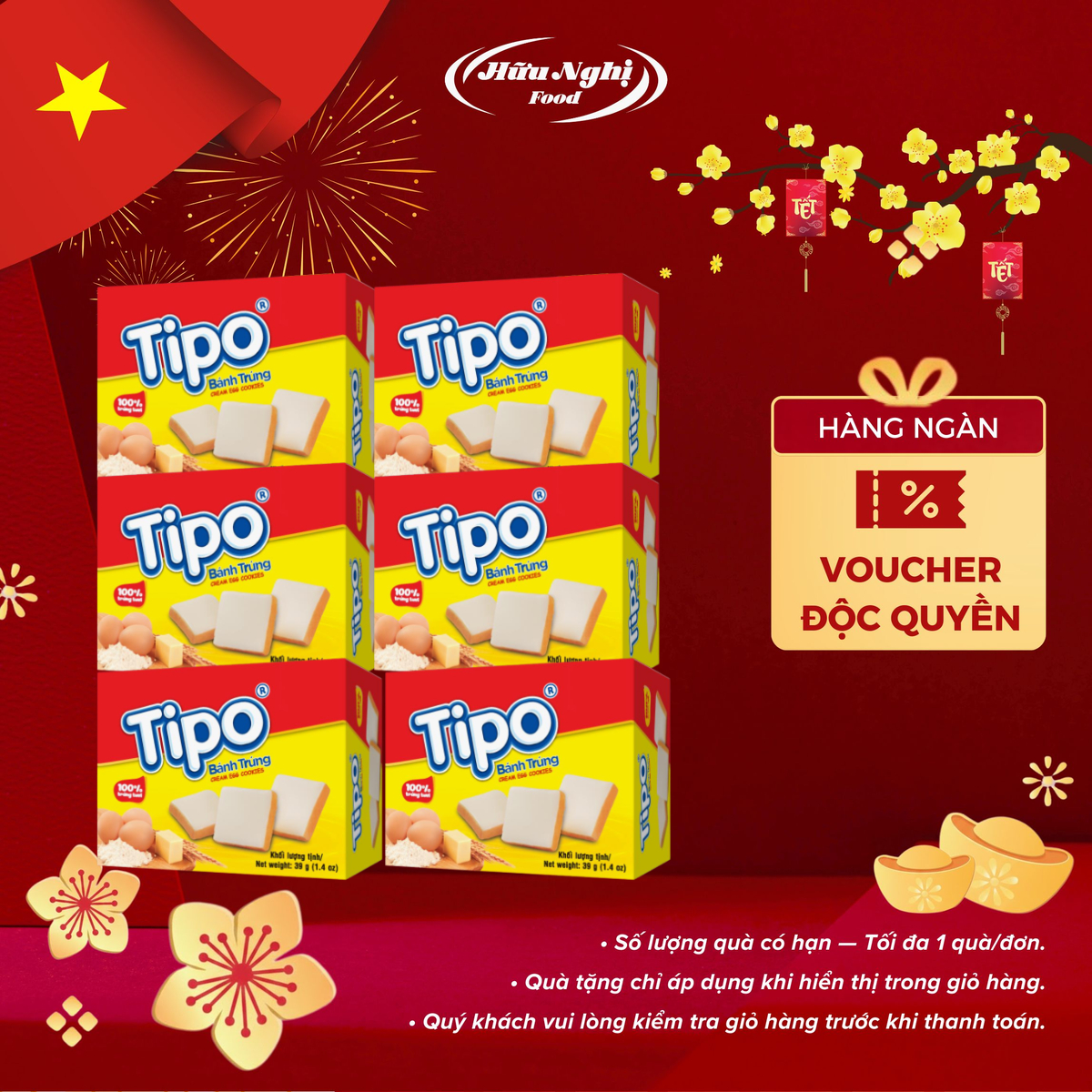  COMBO 12 Hộp Bánh Tipo Trứng Nướng Hữu Nghị 39g 