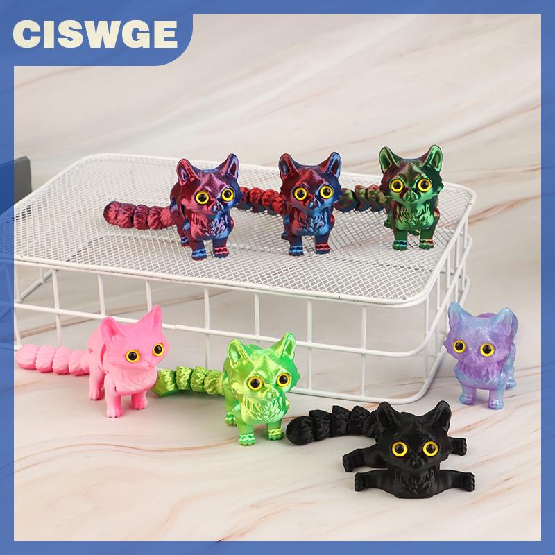 CISWGE 3D In Dễ Thương Mèo Con Với Di Chuyển Đuôi Doanh Trẻ Em Của Món Quà Đồ Chơi Mô Hình Xe Trang Trí
