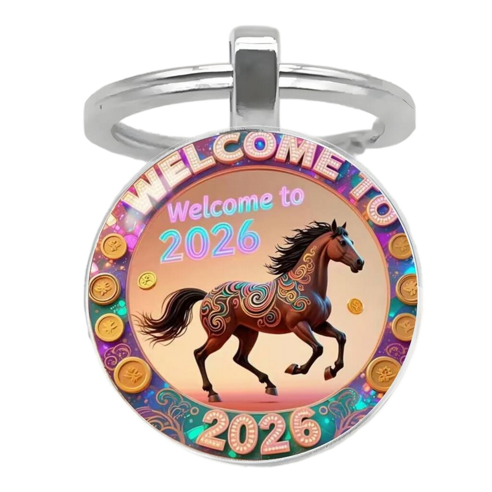 youlianba Portable Keychain Festive Red Keychain 2026 Year of Keychain with Bells – Lucky Zodiac Metal Pendant Compact Holiday Decoration Good Luck Charm - 2