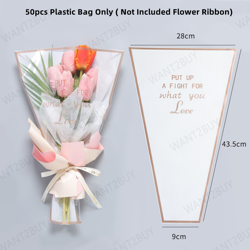 🇲🇾 50pcs/pack DIY Single Flower Rose Baby Breath Bouquet Mini Packaging Florist Wrapping Plastic Bag Pembalut Bunga Wrap