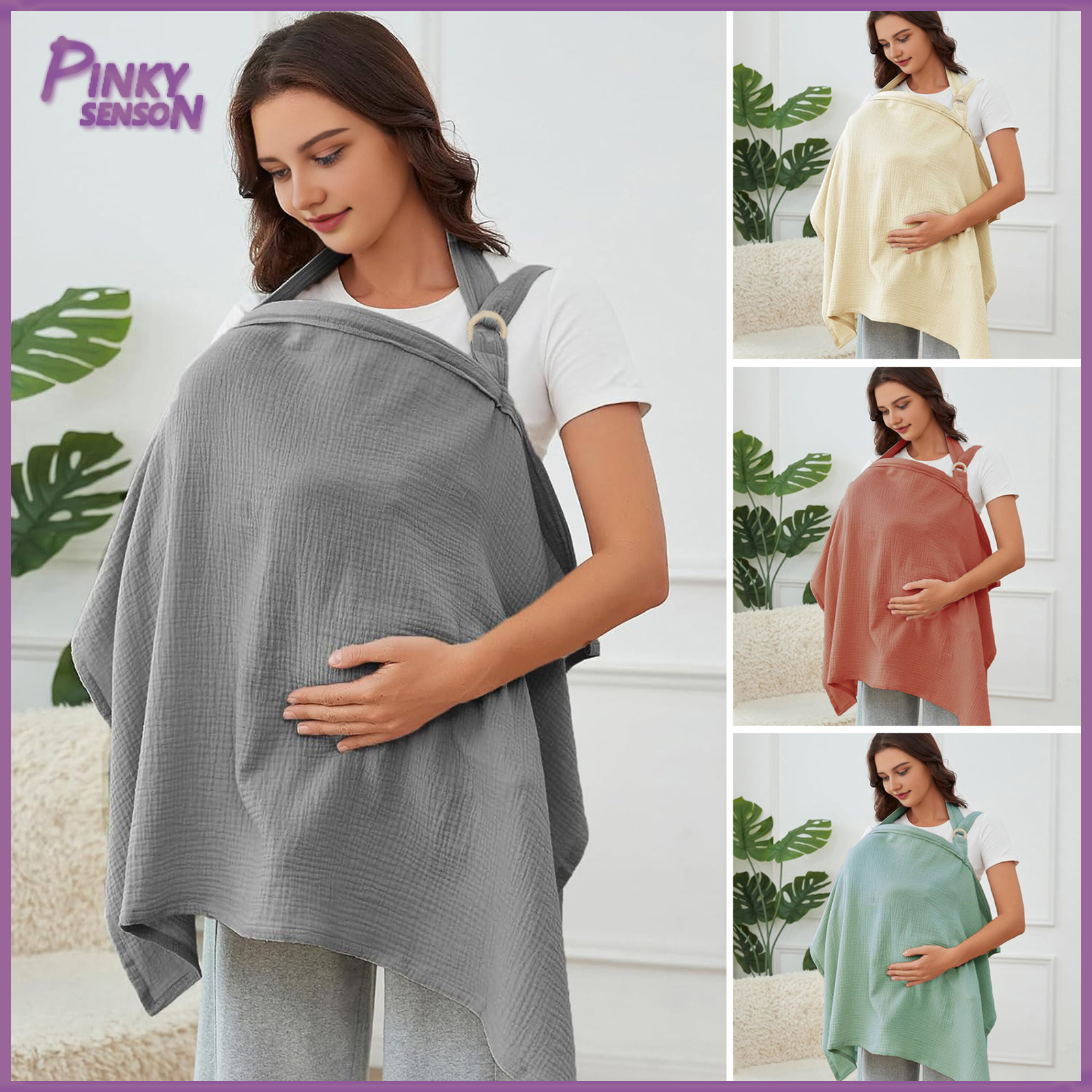 Breastfeeding Cover Women Nursing Cloak Breathable Fabric Adjustable Straps 360 Degree Coverage Nursing Shawl ราคา 173 บาท*ส่งฟรี