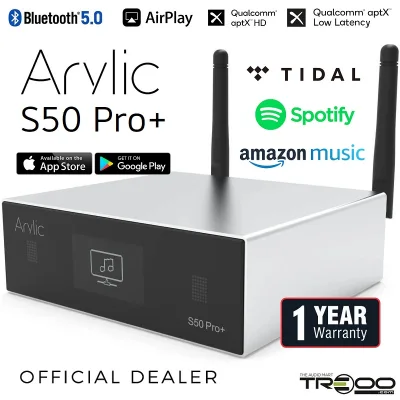 Arylic S50 Pro+ Multi-Room Wireless WiFi, Bluetooth 5.0 aptX HD/aptX Low Latency, Ethernet Network Streamer & Preamplifier