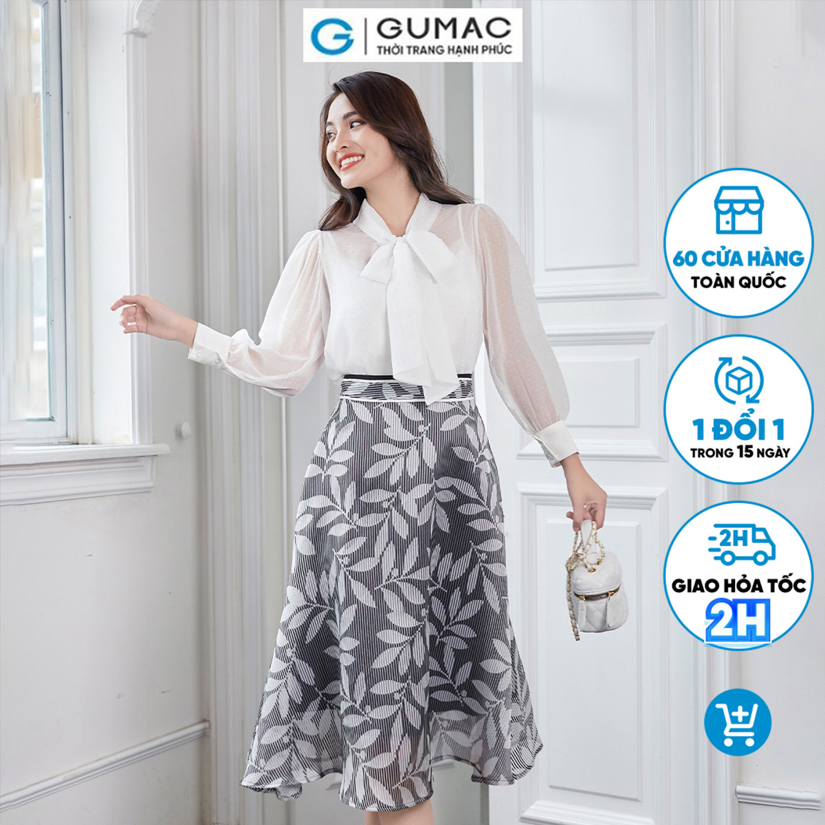 Chân váy xòe họa tiết gumac vd12092