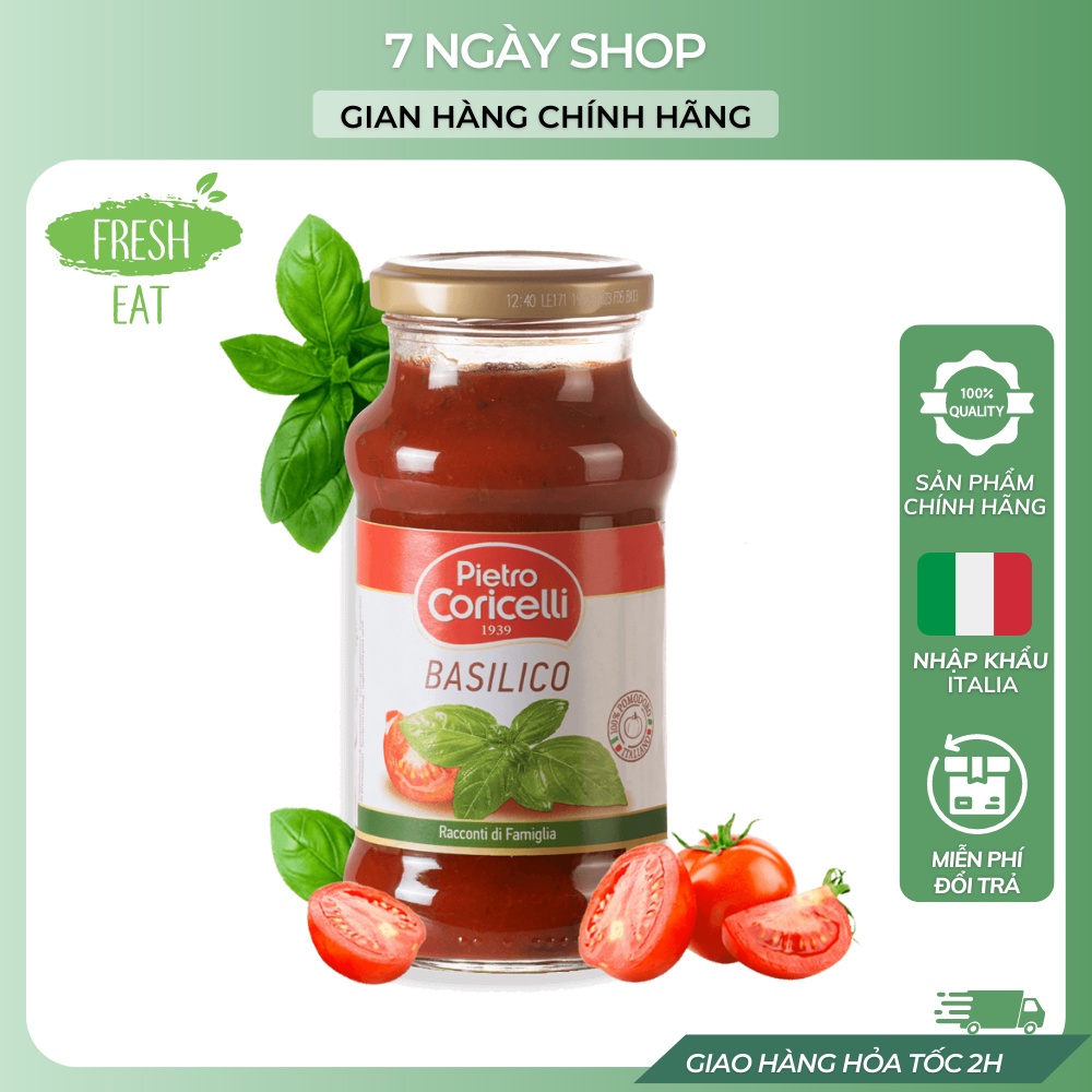 Sốt spaghetti pietro coricelli basilico 7ngayshop 350g nhập khẩu ý date 2024, sốt cà chua mì ý vị bạc hà
