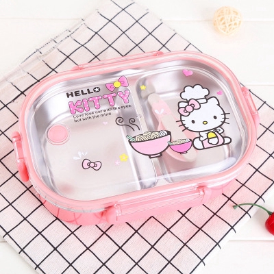 Sanrio Hello Kitty Lunch Box Kawaii Cinnamoroll Kuromi Microwaveable  Lattice Food Storage Container Kids School Office Bento Box 