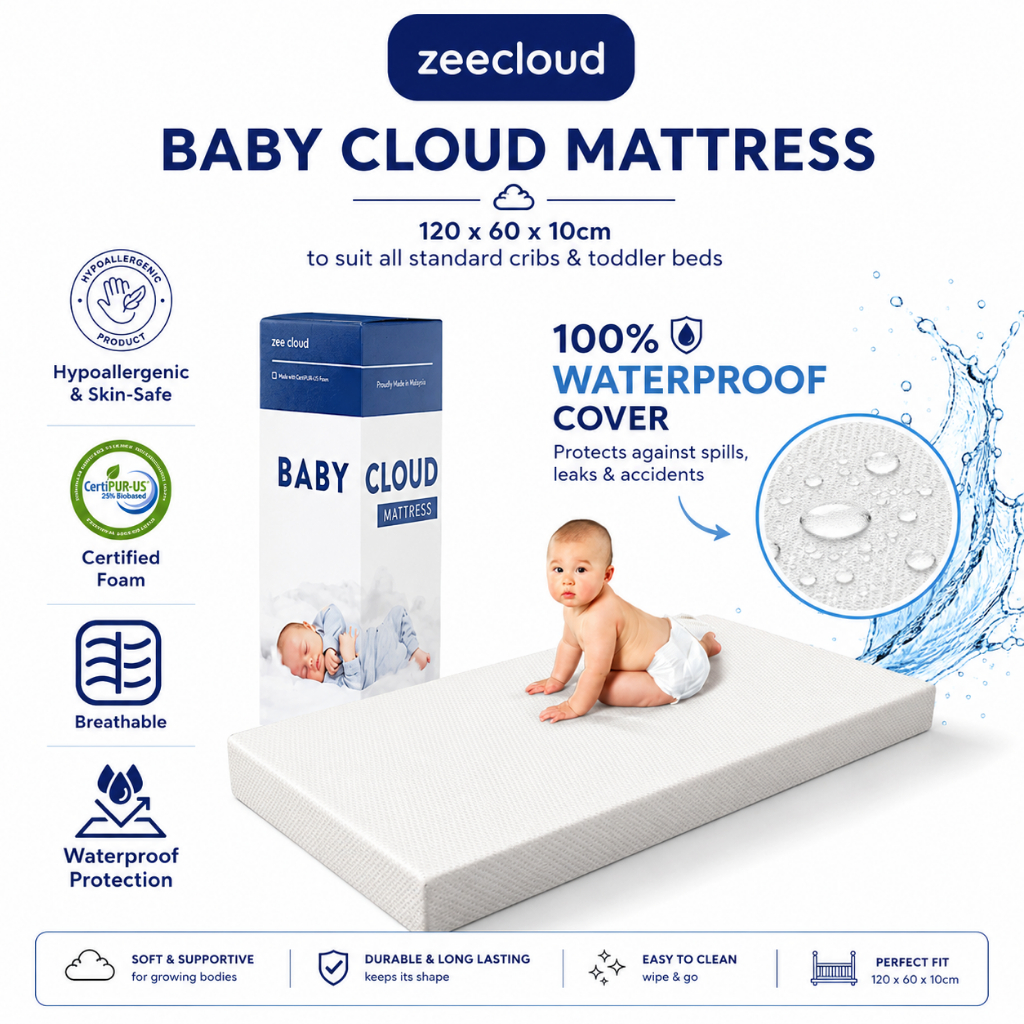 ZEECLOUD® Baby Cloud Mattress– Waterproof & removable cover Breathable mattress 120cm x 60cm x 10cm