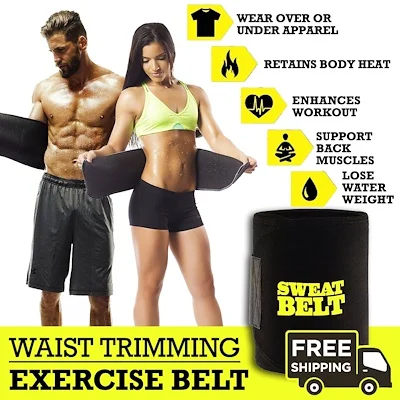 Sweat Belt Premium Waist Trimmer / Exercise Belt Detox Slim Slimming Burn Body Fat Sports For Men n Women