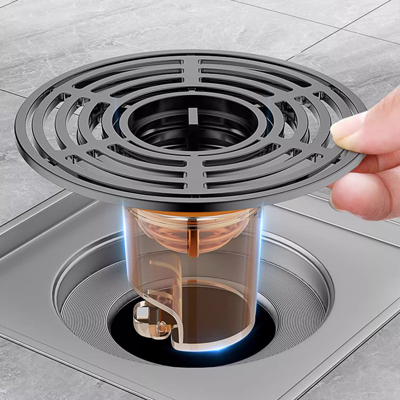 Universal floor drain inner core sewer deodorant anti-insect tool bathroom closed cover Shower Drain Cover ABS+Silicone Material (Silver, Black)