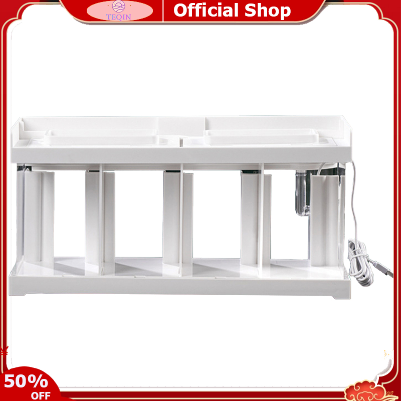 TEQIN toy new Small Fish Tank With Filter, LED Light Aquarium Tank Kit, Office Desktop Fish Tank, Mini AquariumFish, 2-4 Grid Design, Dual Filtration System Bowl Accessories For Shrimp, Crab, Fish ราคา 1,021 บาท*ส่งฟรี