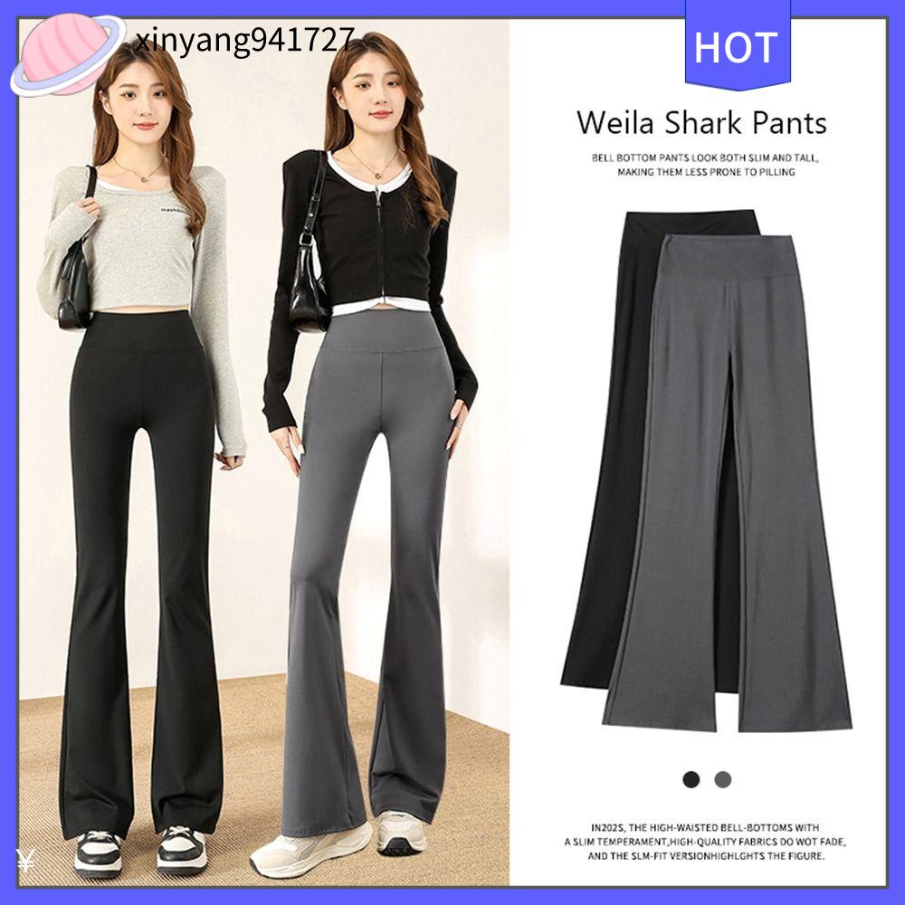 XINYANG941727 Thiết kế thon gọn Quần váy xòe Dây rút eo Vải co giãn Quần legging tập yoga Hơi loe ra Đáy chuông Quần legging cạp cao Thực hành Yoga