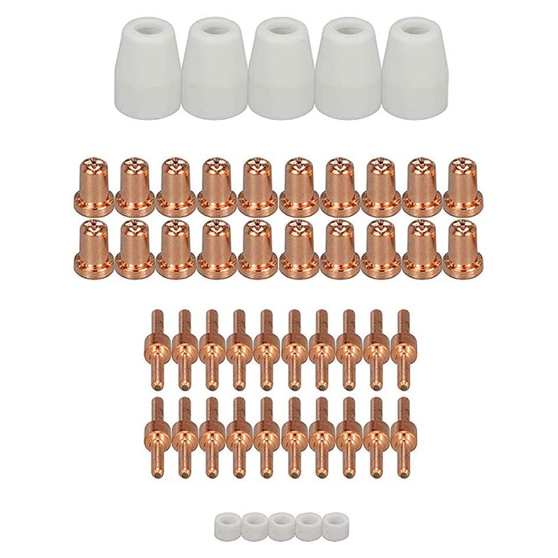 (CMGV) 50Pcs Plasma Cutter Consumables Torch Tip Electrode Nozzles Kit For PT-31 -40 WSD-LG40 Fit CUT 50D 50 40 Plasma Cutter