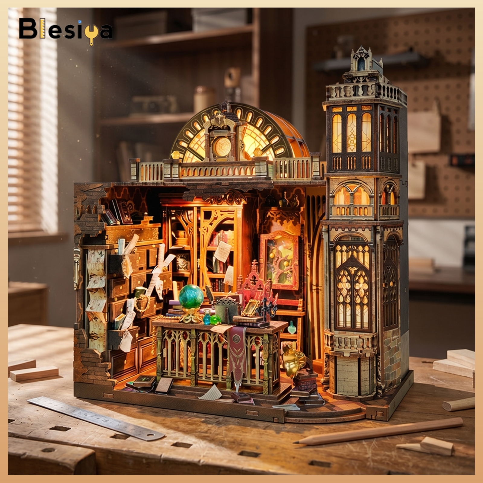 Blesiya Layered Wood DIY Wooden Model Toy Miniature Room Scene Desktop Display Home Decor Craft Gothic Window Illuminated ราคา 11,102 บาท*ส่งฟรี