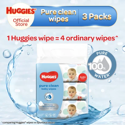 [Made in Singapore] Huggies Baby Wipes Pure Clean 64sx3