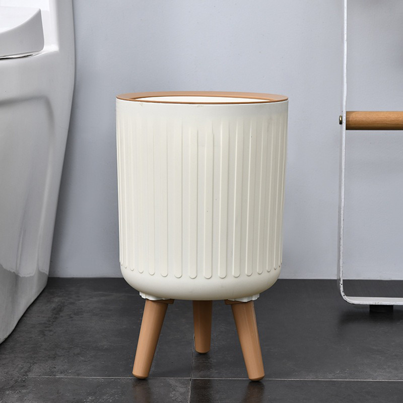 DIEYUFAN ถังขยะที่มีเท้าสูงสามารถครัวเรือนสร้างสรรค์ที่มีฝาปิดกดห้องนั่งเล่นห้องน้ำห้องส้วมสไตล์นอร์ดิกเลียนแบบลายไม้ถังขยะสามารถ ราคา 274 บาท*ส่งฟรี