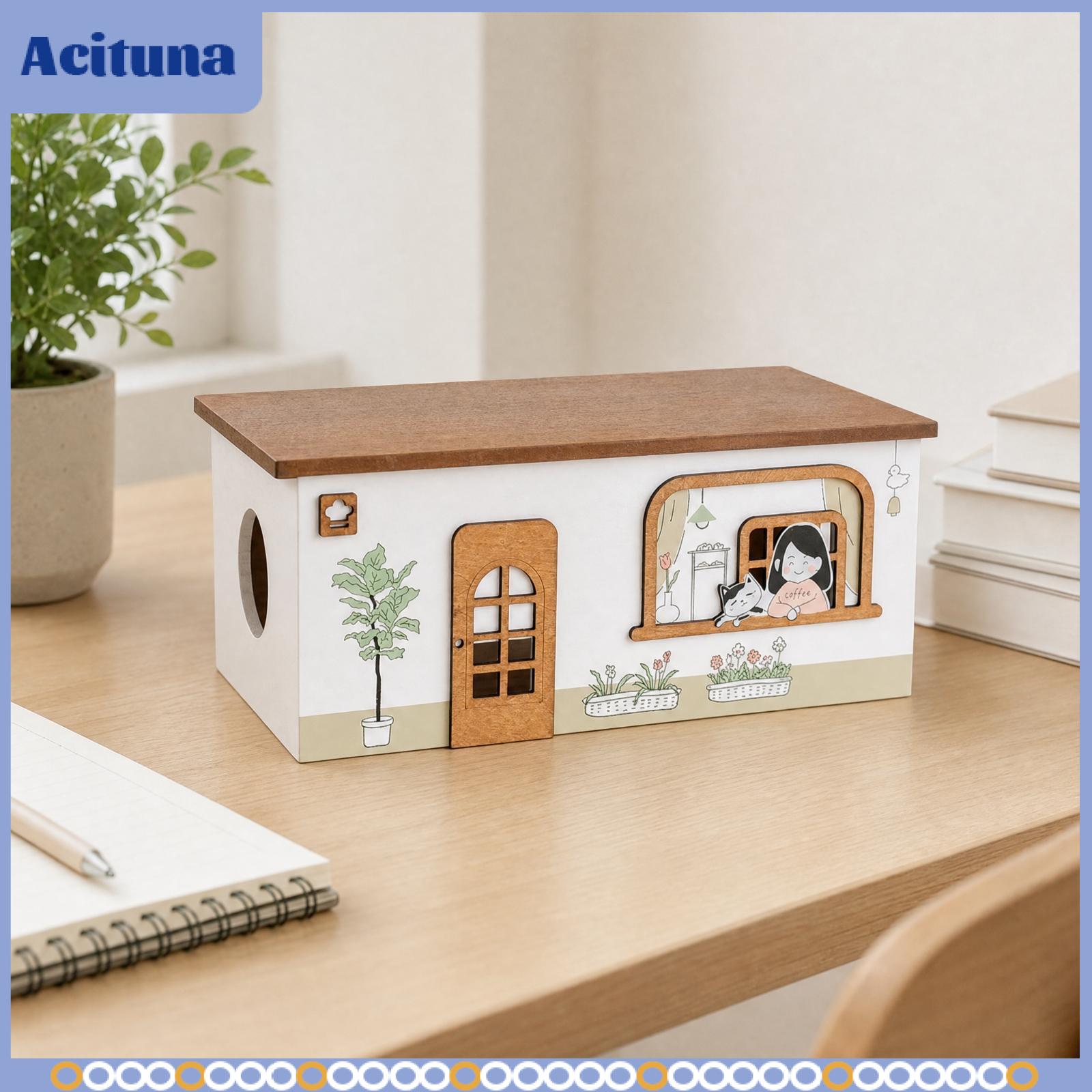 ชุดเครื่องนอนและห้องน้ำ Acituna บ้านไม้รูปร่างผู้ถือผ้าเช็ดปากกล่องกระดาษทิชชูตกแต่งสำหรับห้องนั่งเล่นโต๊ะเคาน์เตอร์ ราคา 2,801 บาท*ส่งฟรี