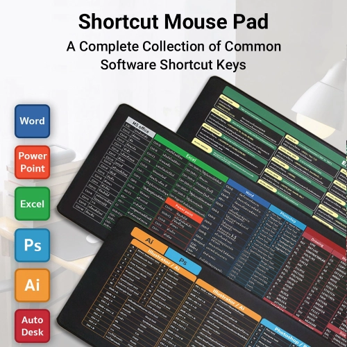 HIPHI Mouse Pad แผ่นรองเมาส์ แผ่นรองเมาส์คีย์ลัด Key shortcut ขนาดใหญ่ 80x30cm 80x40cm กันน้ำ สกรีนคีย์ลัด MSoffice Ai Ps Pr Ae CAD Excel ทำงานเร็วขึ้น300%