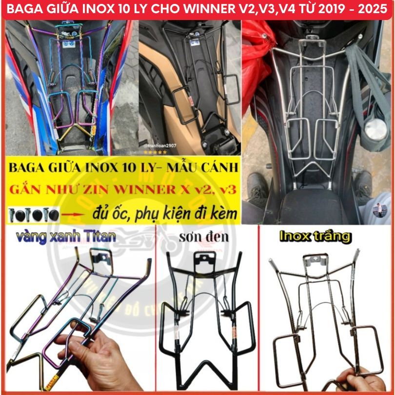 Baga Winner X V2, V3, V4 Winner X V1Từ 2019-2025 Cao Cấp Inox Trắng, Sơn Đen Tĩnh Điện, Titan 10 Ly
