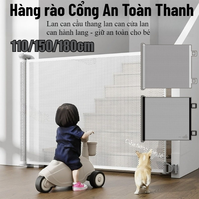 Lan can an toàn Lưới thu tự động Hàng rào cổng Chất liệu PVC thép lưới Dễ lắp đặt Chống bé té cầu thang Ngăn vật nuôi vào phòng bếp Trẻ 6-36 tháng Gia đình nuôi thú cưng Cầu thang cửa hành lang