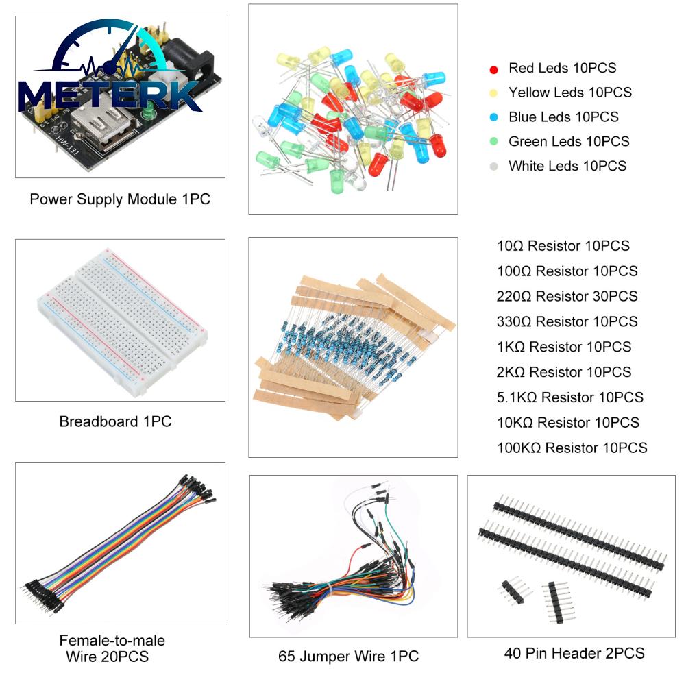 Meterk XIXIAN Electronic Fun Kit Bundle with Breadboard Cable Resistor LEDs Potentiometer Replacement for Respberry Pi ราคา 418 บาท*ส่งฟรี