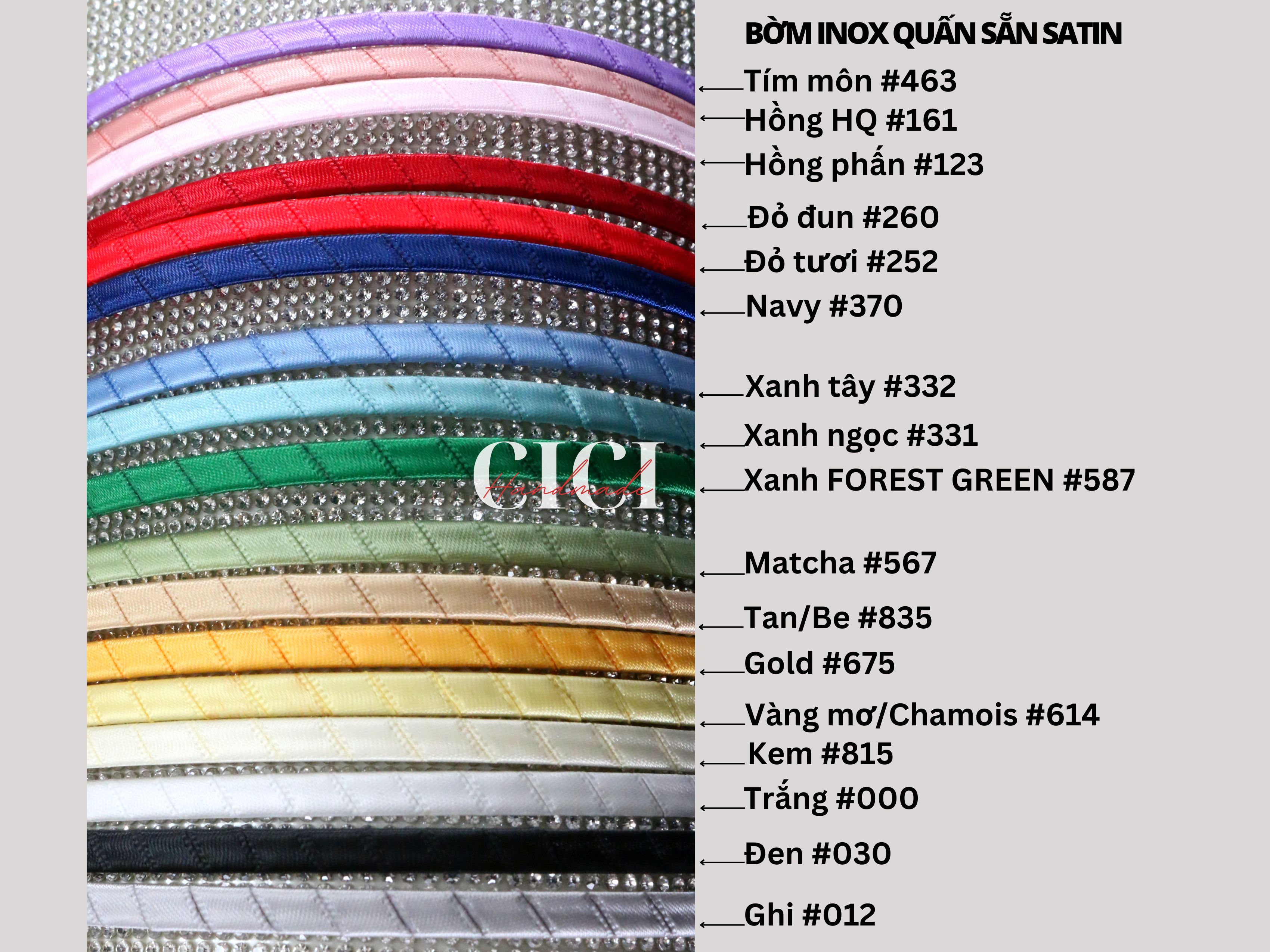 Bờm inox quấn sẵn satin cỡ 5mm 7mm bờm handmade phụ kiện Cici Handmade chuyên hạt đá hạt pha lê hạt cườm