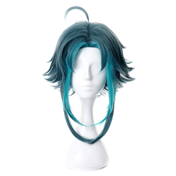 The Big Ups💕Aniem Genshin Impact Xiao 40cm Green Mixed Cosplay Wig Braided Synthetic Hair/Aniem Genshin Impact Xiao 40 cm Hỗn Hợp Màu Xanh Lá Cây Cosplay Tóc Giả Bện Tóc Tổng Hợp nhập khẩu