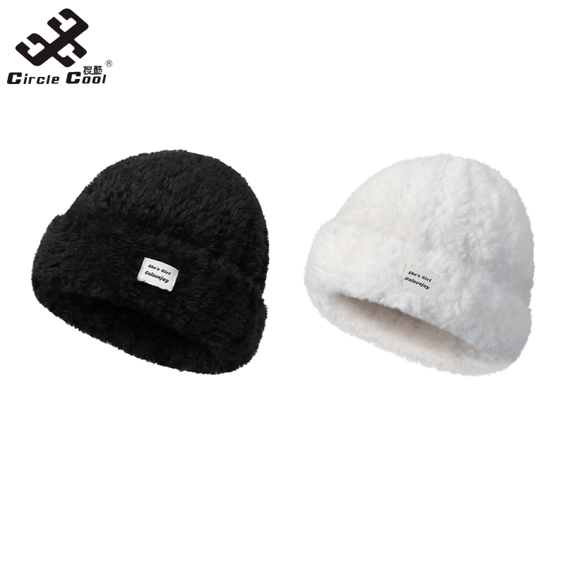 Circle Cool Women Fashion Cute Plush Hat DMZ95 Thickened Skullcap Female Stylish Solid Color Beanie Hats Casual Winter Outdoor Bonnet Caps ราคา 150 บาท*ส่งฟรี