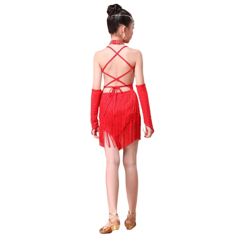 Women Latin Dance Costume Cha-cha Outfit Stage Performance Carnival Party  Handmade Sequins V-neck Tassel dress, Necklace -  Hong Kong