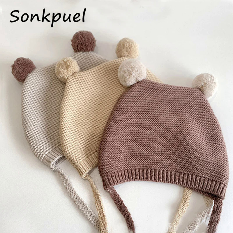 Mùa Đông Mùa Xuân Crochet Bé Hat Mềm Pompom Trẻ Sơ Sinh Toddler Cap Beanie Rắn Màu Sắc Trẻ Em Dệt Kim Ấm Bonnet Hat Kid Phụ Kiện