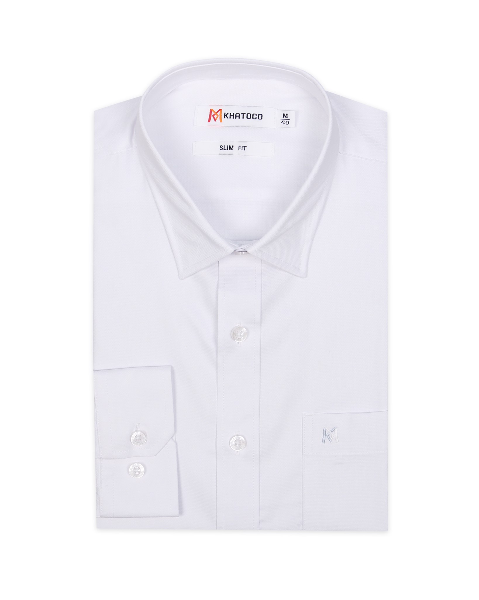 Áo sơ mi trắng khatoco tay dài form slim màu trắng trơn mã a1md468s1-cntr008-2301-d