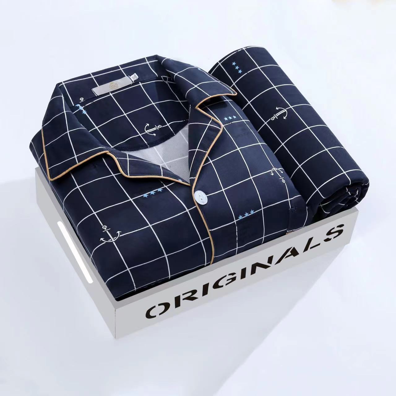  1 bộ đồ ngủ cho Hàn Quốc Nam Dài Tay Phong Cách Đồ Ngủ Áo phông hoạt hình + quần cotton dáng rộng thường ngày quần ngủ  