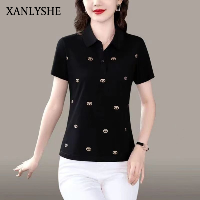 XANLYSHE เสื้อโปโลผู้หญิงแฟชั่นฤดูร้อน ดีไซน์หรูหรา มีลายปักประดับ ใส่สบาย เหมาะกับการแต่งตัวทำงาน ราคา 187 บาท*ส่งฟรี