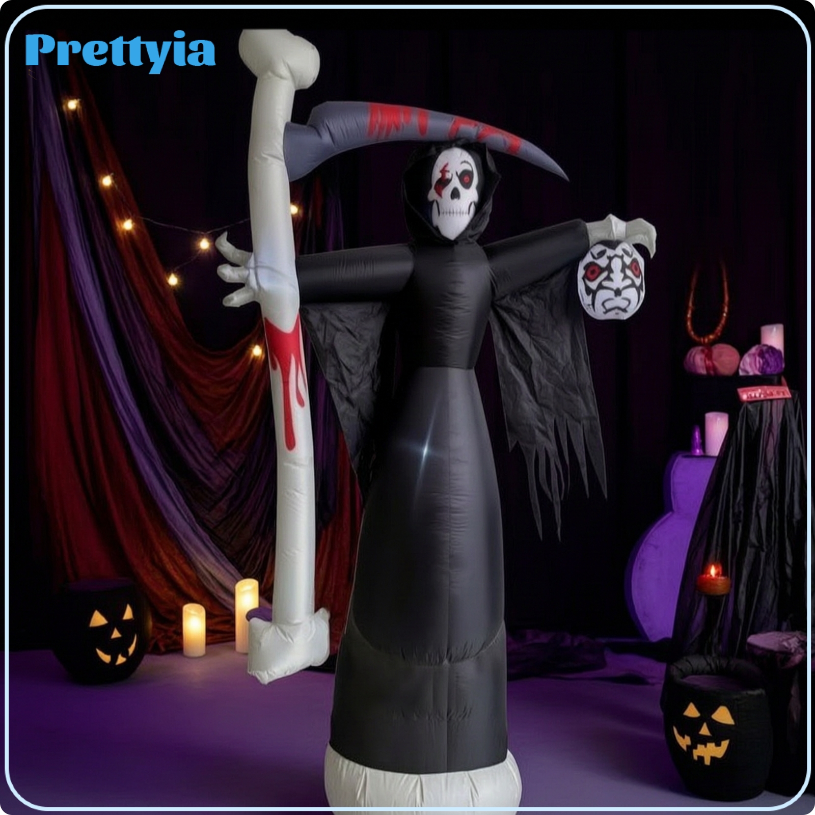 Prettyia Freestanding Inflatable Grim Reaper Outdoor Grim Reaper with Harvesting Blade Eye-Catching Easy Setup for Yard ราคา 7,745 บาท*ส่งฟรี