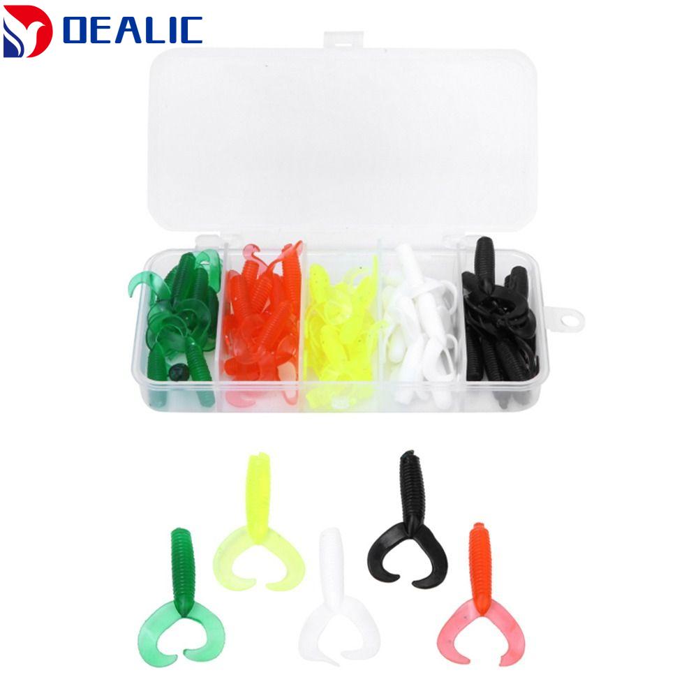 DEALIC 50PCS Ấu trùng giòi Mồi câu cá nhân tạo Đuôi Đôi Silicone Mồi câu cá Bền bỉ Mềm mại Mồi câu Swimbait Câu cá vược