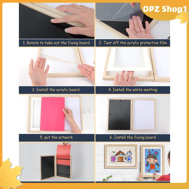 【Opz✨】 Trẻ em nghệ thuật khung Dung lượng lưu trữ lớn fillable mở phía trước khung ảnh cho 150 hình ảnh