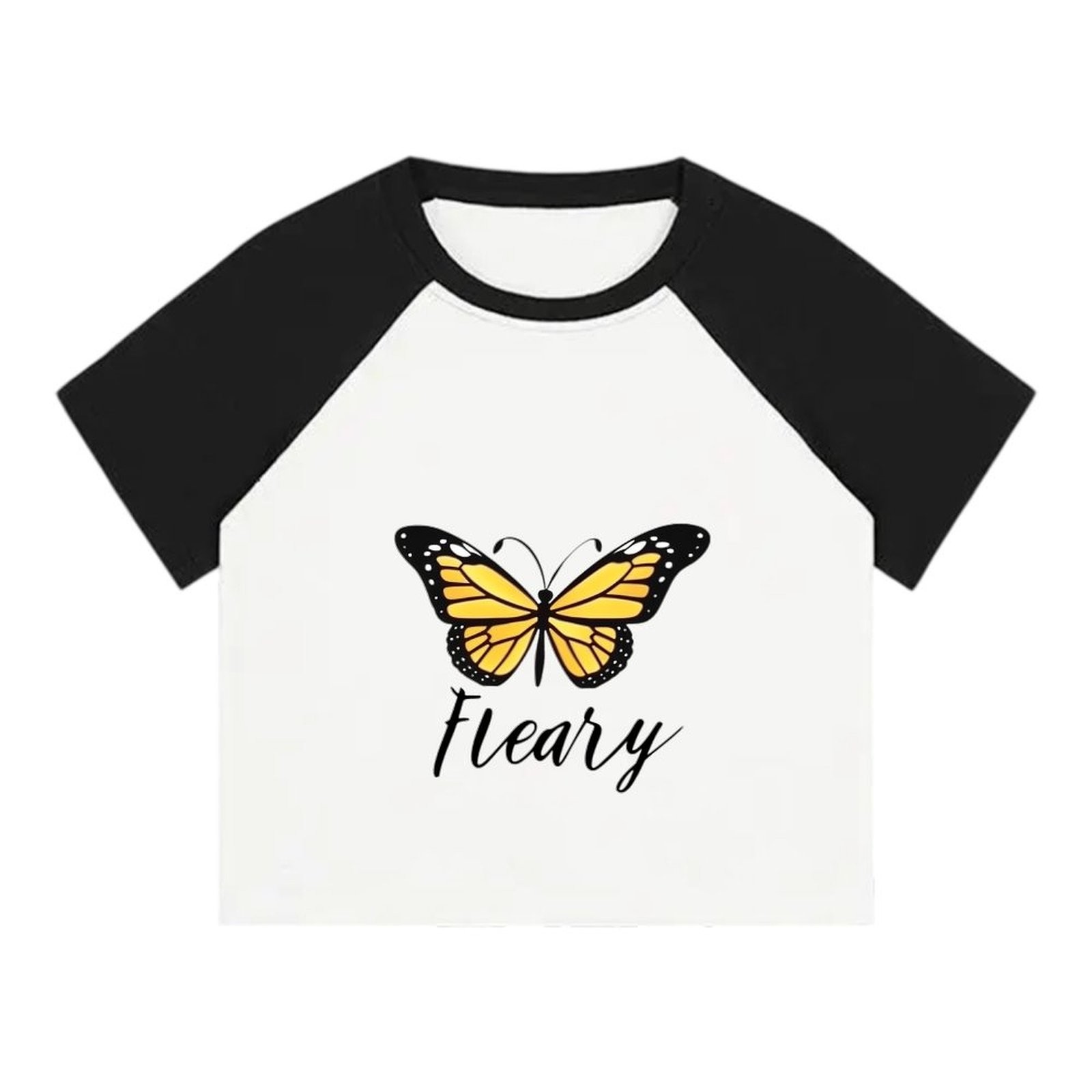 【Mrshow】Women's Slim Fit Round Neck Short Sleeve T-Shirt Bow Print Cotton Spandex Top Summer Spring Autumn chic-style【ReadyStock】