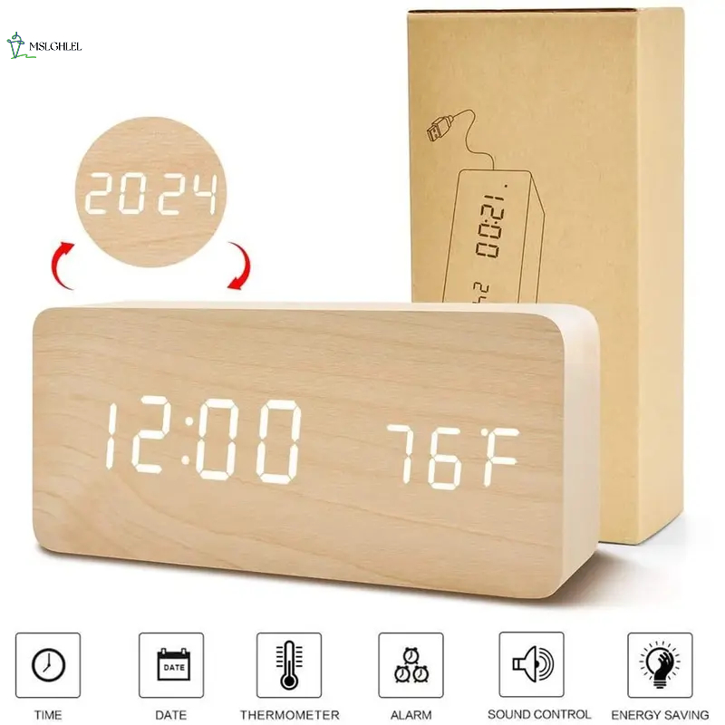 【MSLGHLEL】LED เนื้อไม้ นาฬิกาปลุก การควบคุมเสียงอัจฉริยะ Alarm Clock (USB/แบตเตอรี่แห้ง) ดิจิตอลไม้สมาร์ทควบคุมเสียงนาฬิกาปลุก ยูเอสบี ปลั๊ก-ใน ข้างเตียงนาฬิกาตกแต่งห้องพร้อมปฏิทินเครื่องวัดอุณหภูมินา ราคา 182 บาท*ส่งฟรี