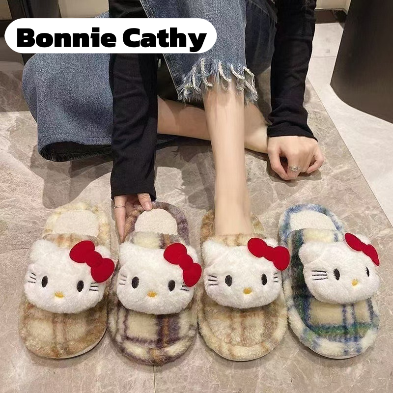 Bonnie Cathy รองเท้าแตะขนนุ่มลายการ์ตูนน่ารักสำหรับผู้หญิง ใส่ในบ้านและนอกบ้าน ป้องกันลื่น อบอุ่นในฤดูหนาว ราคา 112 บาท*ส่งฟรี