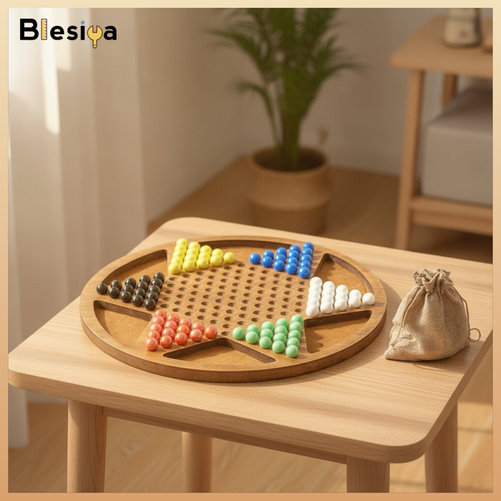 Blesiya Round Wooden Chinese Checkers Board Tabletop Marble Game Board with Storage Bag Classic Premium for Coffee Table ราคา 7,753 บาท*ส่งฟรี
