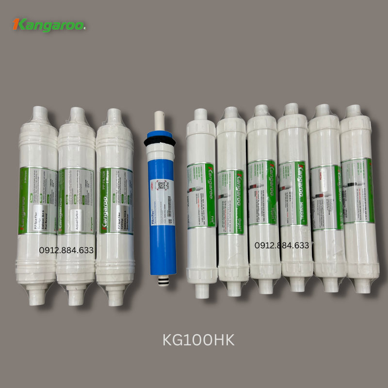 Combo 10 Lõi Lọc Nước Kangaroo Hydrogen+  (Model KG10A4 KG100HK ..) Combo gồm 123 HK RO50/100 6 lõi 