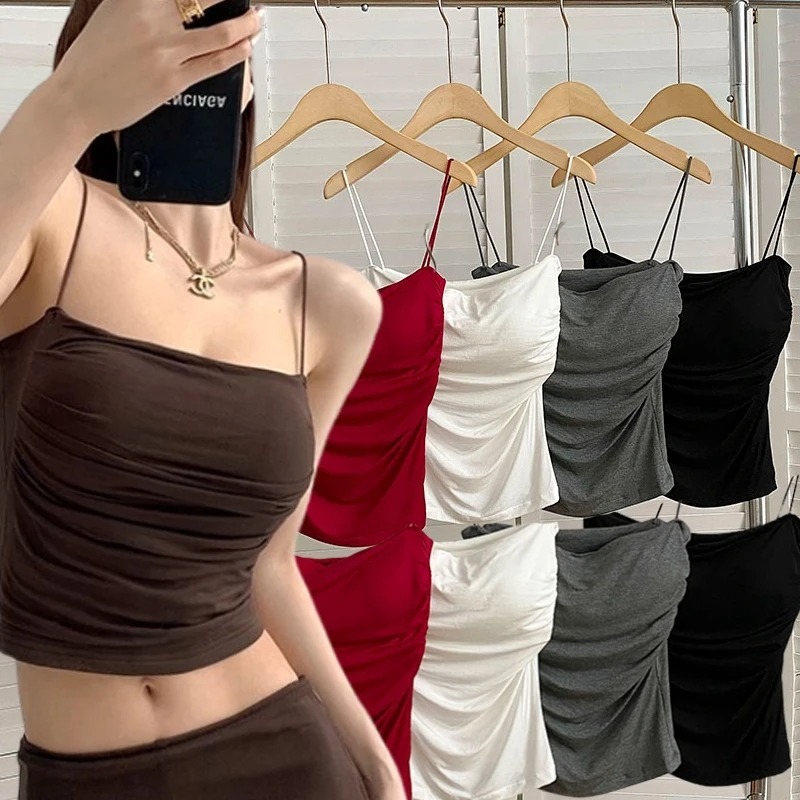 Korean Tank Tops Women with Built in Bra Spaghetti Strap Tanks for Women Solid Color Casual Summer Camis Soft Versatile Dropship