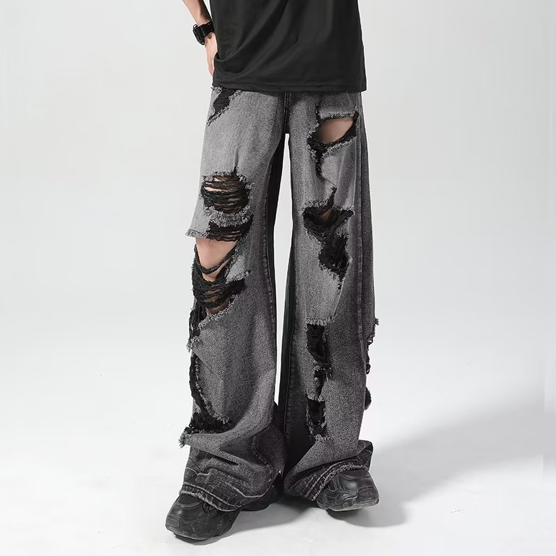 CODDAE35U6Quần jean ống rộng hiphop thời trang quần jean ống rộng nam street style unisex quần baggy rách phong cách Hàn Quốc quần jean nam đen rách gốiRES3RD