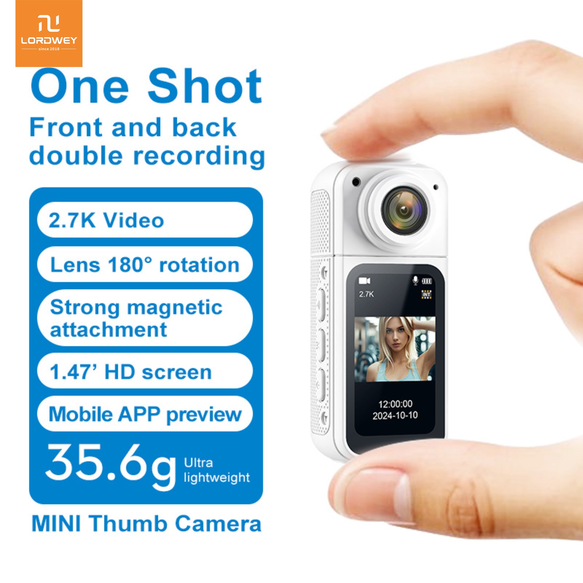 LORDWEY | S70-2K High-definition Rotating Camera Thumb Camera Magnetic Attachment for Cycling Motion Camera ราคา 1,959 บาท*ส่งฟรี