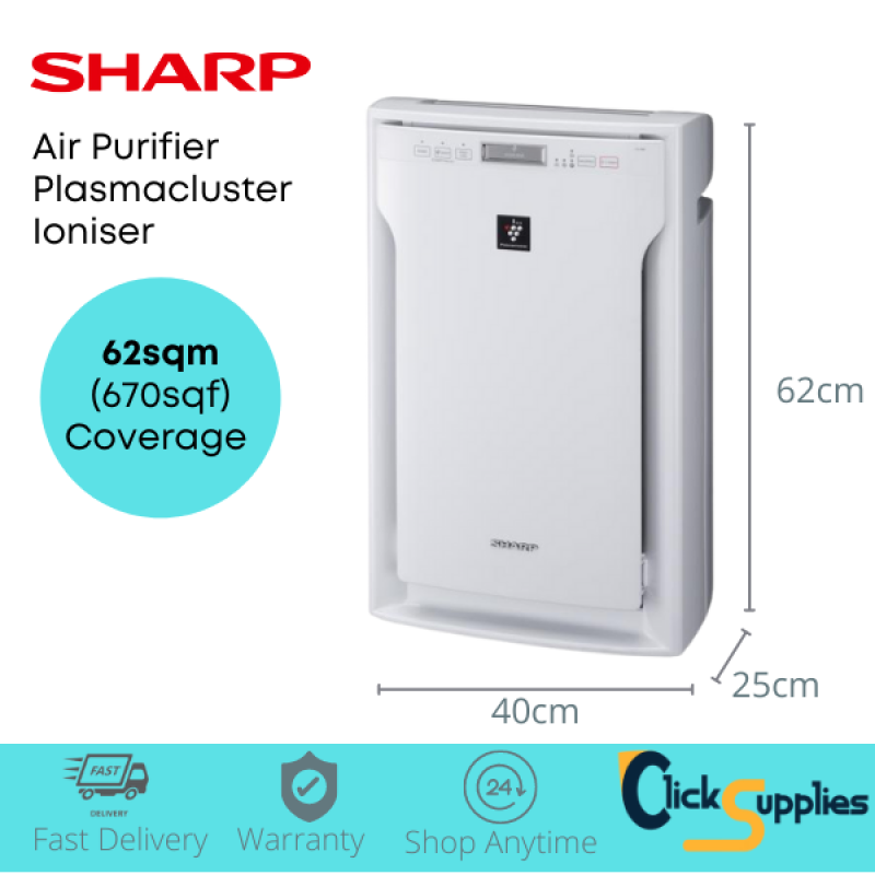 SHARP Air Purifier with Ionizer and HEPA Filter Room Size 62sqm/670sqf FU-A80E-W Singapore