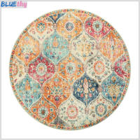 Round Moroccan Area Rug Vintage Flower Print Distressed Machine Washable Living Room Bedroom Office Kids Room Indoor Decoration Mat Floor Carpet