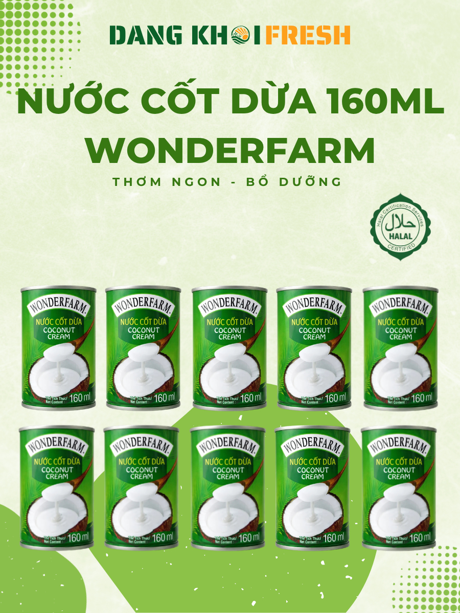 COMBO 10 Lon Nước Cốt Dừa Sữa Dừa WONDERFARM Coconut 160ml Nấu Ăn Trà Sữa Cafe Cốt Dừa