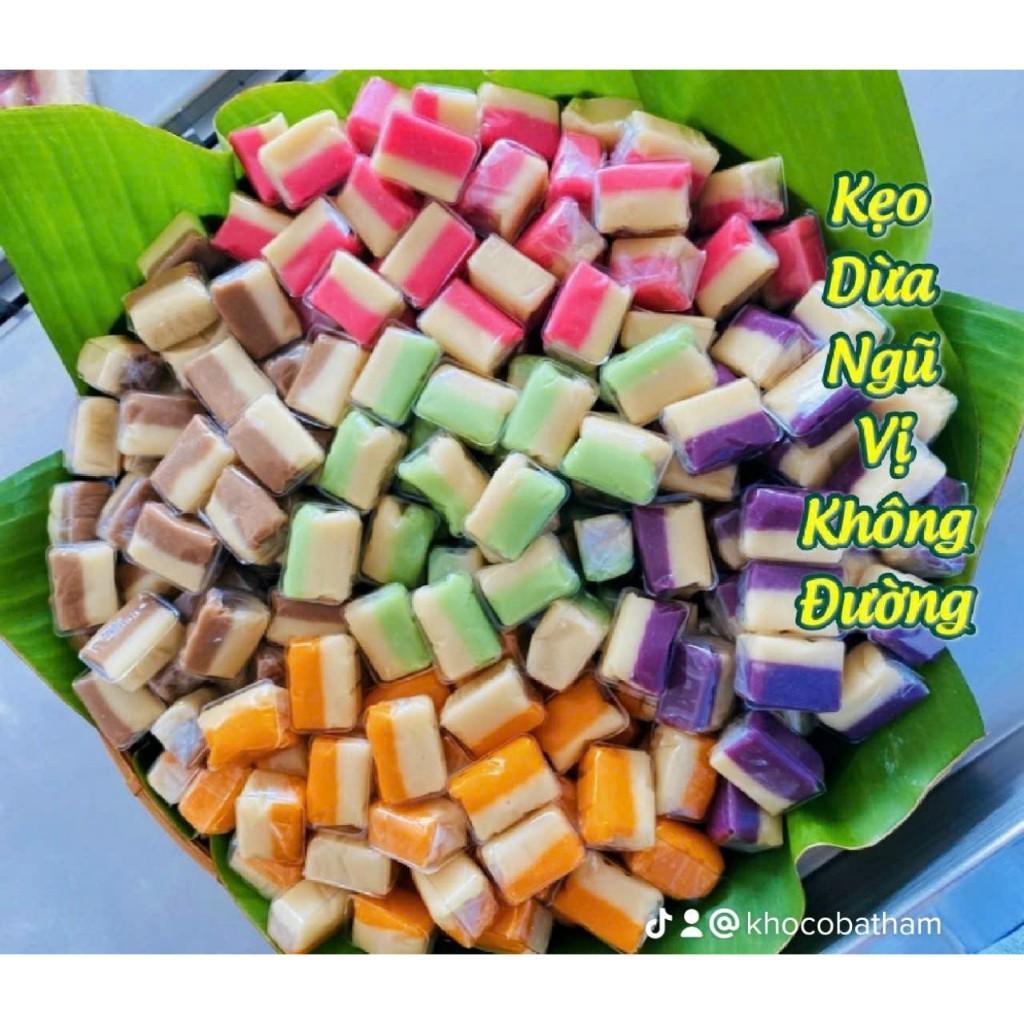 500g Kẹo sữa dừa non không đường Bến Tre - Kẹo dừa không đường ngũ vị -đồ ăn vặt