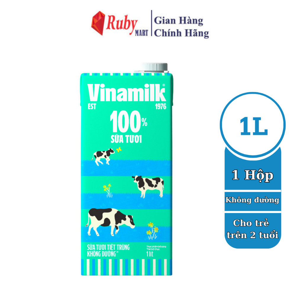 Sữa tươi tiệt trùng Vinamilk 100% không đường - Hộp 1L