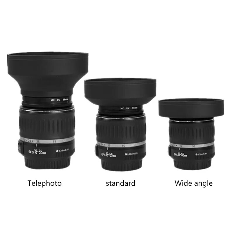 100%-original Rubber Tele Wide-Angle Lens Hood Standard 49mm 52mm 58mm 55mm 62mm 67mm 72mm 77mm Telephoto + Lens Cap